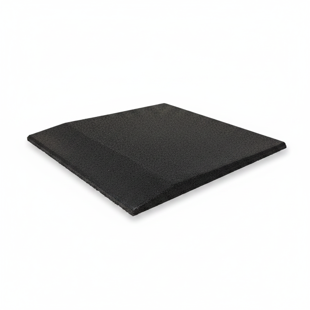 Black rubber playground corner piece on white background — L-shaped 30mm ramp