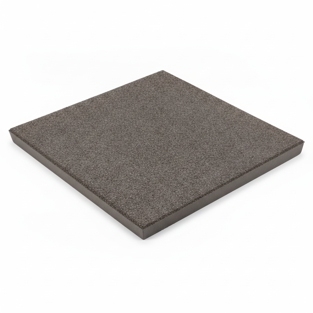 Grey 30mm rubber playground tile on white background — 500mm x 500mm x 30mm