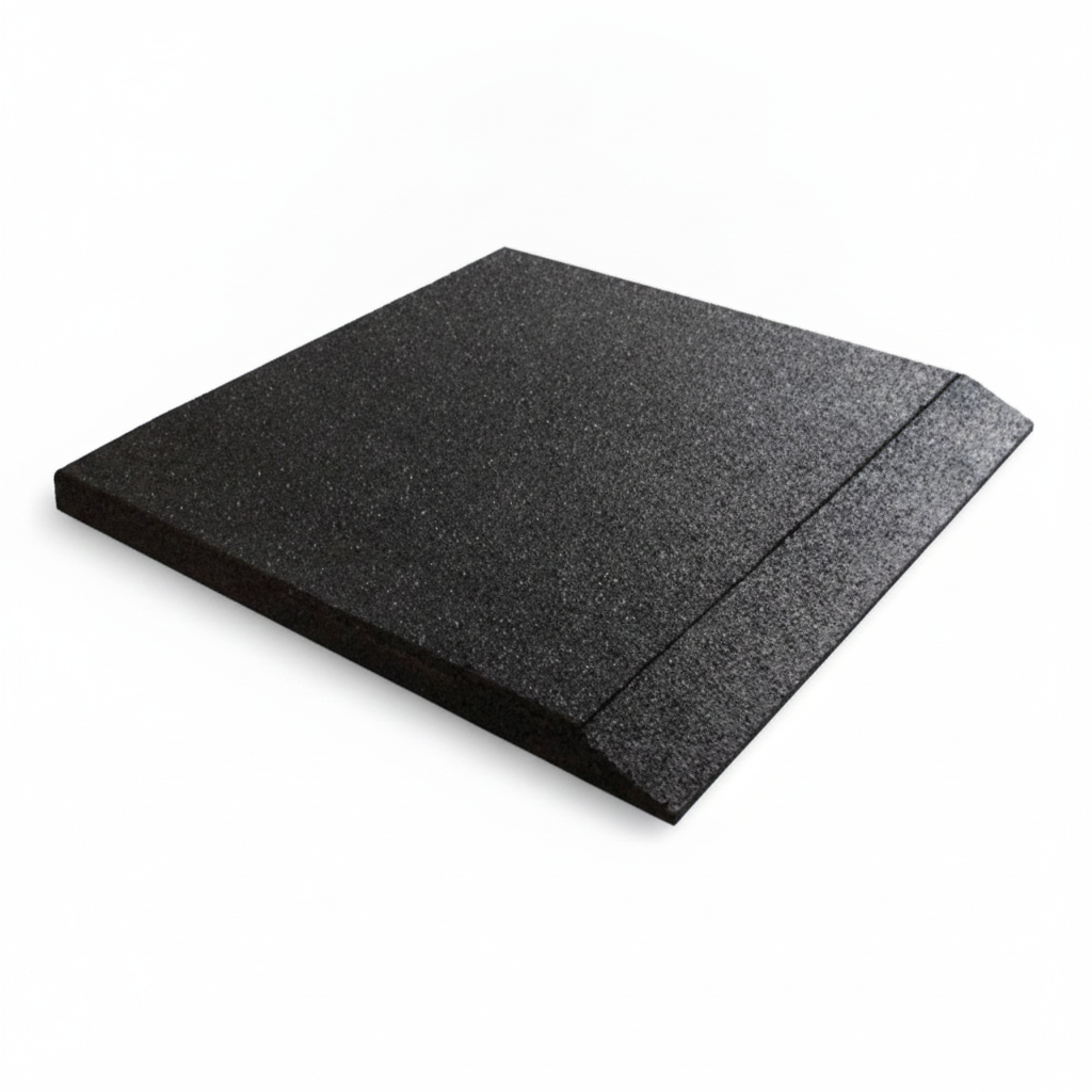 Black rubber playground ramped edge piece on white background — 500mm x 30mm