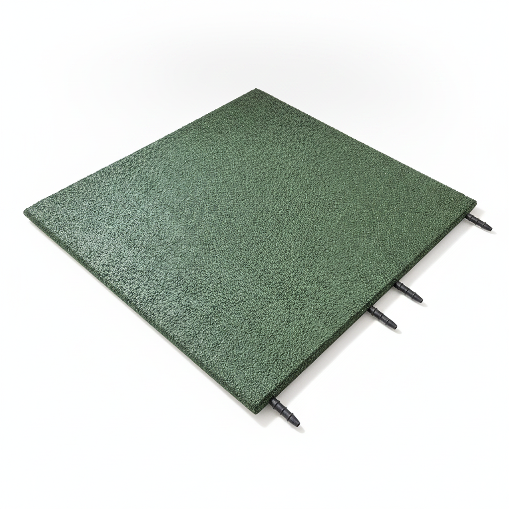 Green 40mm rubber playground tile on white background — 500mm x 500mm x 40mm