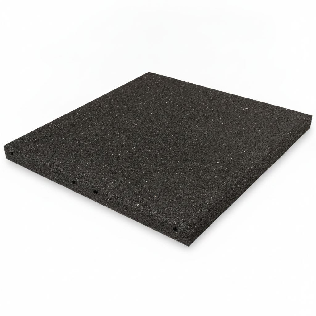 Black 30mm rubber playground tile on white background — 500mm x 500mm x 30mm