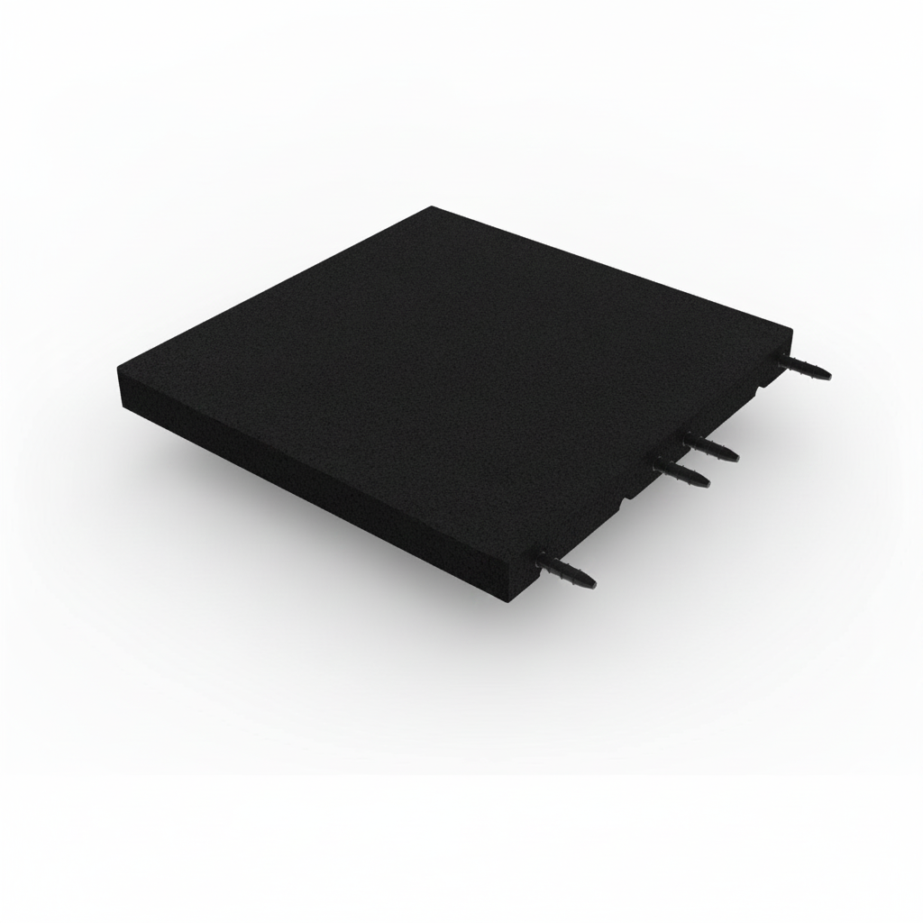 Black 40mm rubber playground tile on white background — 500mm x 500mm x 40mm