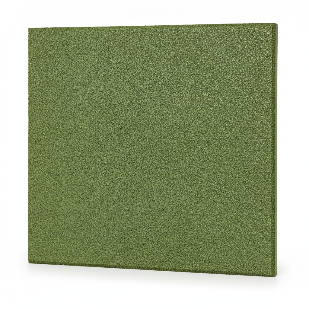 Green 20mm rubber playground tile on white background — 500mm x 500mm